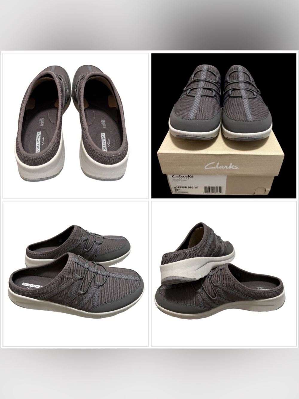 Women’s 8.5 M Clarks Darleigh Myra Clog Mule Sneakers Gray Mesh Crisscross Lace